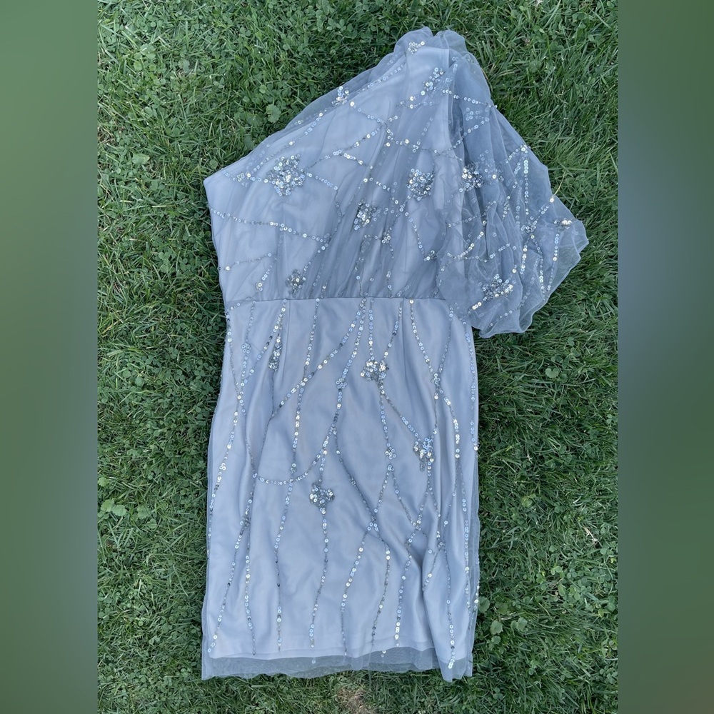 Silver Sequin One Shoulder Cocktail Dress